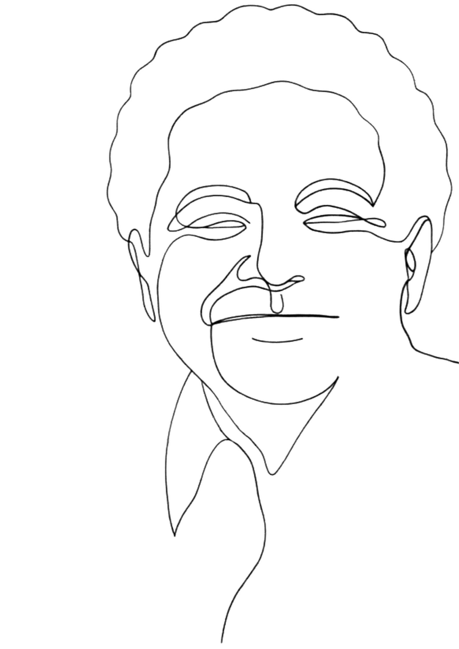 Line drawing portrait of Kichu Krishnan